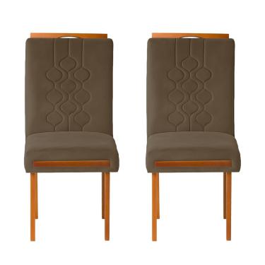 Imagem de Kit 2 Cadeiras Estofadas de Jantar Tulipa  - MDF em Veludo Pés em Madeira - Vintage Decor