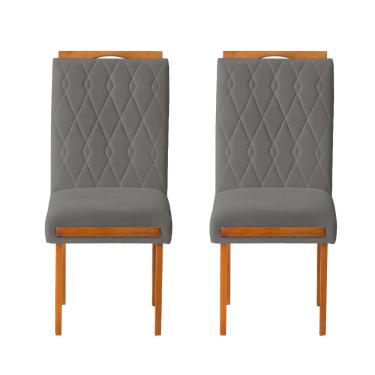 Imagem de Kit 2 Cadeiras Estofadas de Jantar Azaléia - MDF em Veludo Pés em Madeira - Vintage Decor