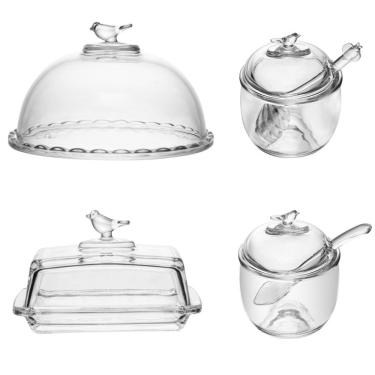 Imagem de Kit Queijeira + Manteigueira + Meleira + Açucareiro de Cristal Bird Wolff