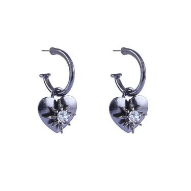 Imagem de Brinco Armazem RR Bijoux Argola Coração Estrela Grafite 3cm