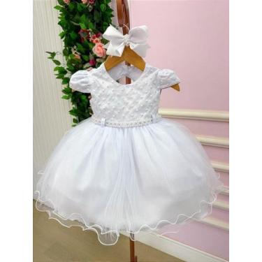 Imagem de Vestido Infantil Bebe Branco para Batizado Ana Flavia - Elegância e Co