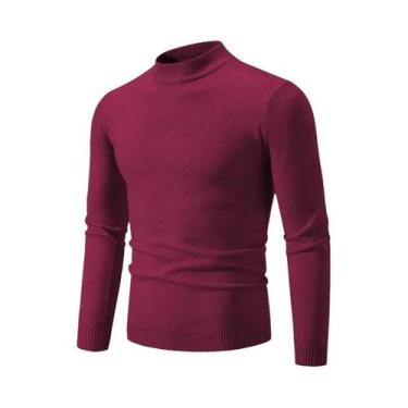 Imagem de Suéter Masculino Oversized De Gola Redonda Em Tricô, Quente, Cor Sólid