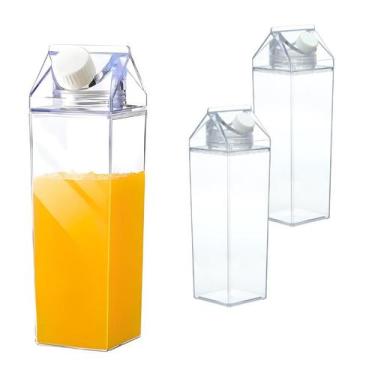 Imagem de Kit 2 Garrafa Acrílico Para Leite Suco Água Caixa Quadrada 500ml - Haü