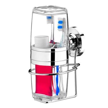 Imagem de Porta Escova Creme Dental Parede Copo Suporte Aço C/ Ventosa - Future,