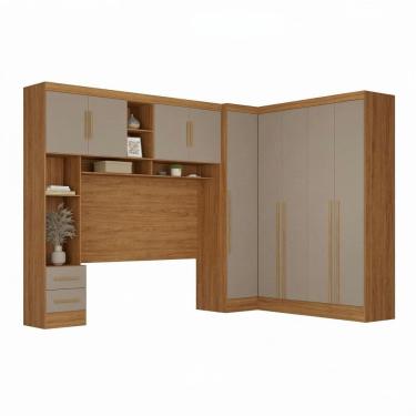 Imagem de Guarda-roupa Modulado 4 Peças 9 Portas com Cabeceira até 158cm Cinamomo/Capuccino
