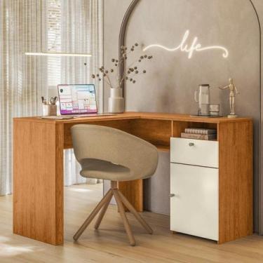 Imagem de Mesa De Estudo Em L Com Gaveta E Armário Lateral Para Quarto - Mais de