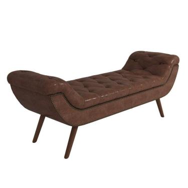 Imagem de Puff Recamier Calçadeira 160cm Pés Palito Madeira Vêneto Z37 Couríssimo Camel - Mpozenato