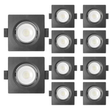 Imagem de Kit 10 Spot Quadrado Led 6W Embutir Slim MR16 Preto 6500K Neutro Suave
