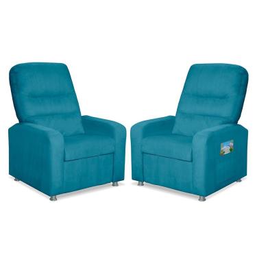 Imagem de Kit 2 Poltronas Decorativas Do Papai Reclinável Confortável Suede - Lm Decor Azul Claro