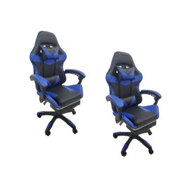 Imagem de Kit 2 Cadeiras Gamer Stillus Oficial Apoio De Pés Azul