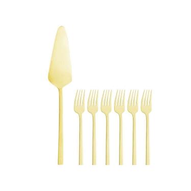 Imagem de Conjunto Sobremesa 7 Peças Para Bolo Dourado Aço Inox