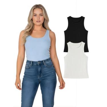 Imagem de Kit Com 2 Regatas Ribana Feminina Preta+Branca Cor:Preto+BrancoTamanho