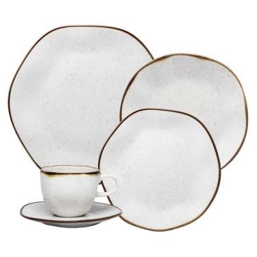 Imagem de Aparelho de Jantar/Chá de Porcelana Orgânico Ryo Maresia Branco/Marrom 30 Peças Oxford