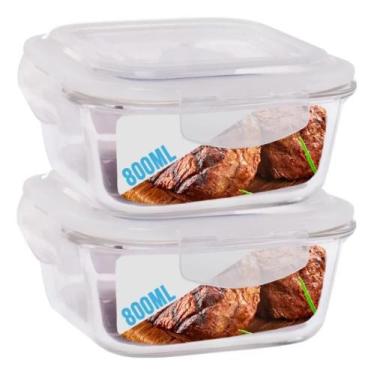 Imagem de Conjunto 2 Pote Vidro 800ml Hermético Marmita Tampa 4 Travas - Congrat