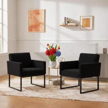 Imagem de Kit 2 Poltronas Reforçada Para Recepção Base Metálica Preto - Móveis M