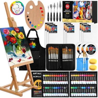Imagem de Kit de Pintura Acrílica ARTALLY com 86 Peças, Cavalete e Pincéis