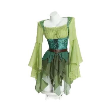 Imagem de Fantasia De Fada Verde Para Mulheres Com Asas E Cinto, Vestido Medieva