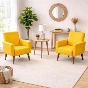 Imagem de conjunto 2 capa de poltrona salinha Nina Ajustável Premium Cor:Amarelo