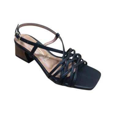 Imagem de Sandalia Feminina Vizzano Salto Grosso Baixo Conforto Macio, Preto, 37