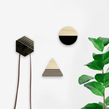 Imagem de Conjunto Elegante de 3 Ganchos de Parede - Estilo Minimalista Preto - 
