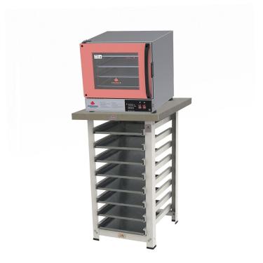 Imagem de Kit Forno Turbo Elétrico Progás Fast Oven PRP-004 Plus Digital com Bancada e 8 Assadeiras Rosa 220V