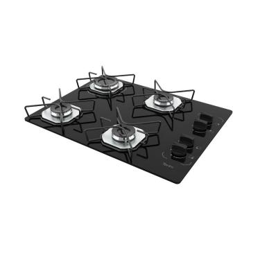 Imagem de Cooktop a Gás Terim Cooktop 4 Bocas Vidro Temperado Preto com 6 Apoios Embutido Bivolt
