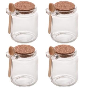 Imagem de Kit 4 Porta Tempero 240ml Colher Bambu Potes Cozinha Vidro Conjunto Te