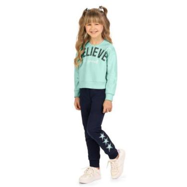 Imagem de Conjunto Menina Moletom Flanelado Estampa Frase Glitter Kyly, Verde me