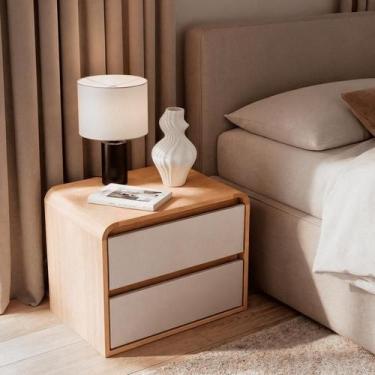 Imagem de Mesa de Cabeceira 2 Gavetas Aurora 100% MDF Carvalho Nature / Off Whit
