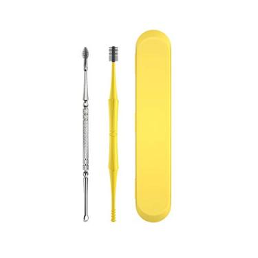 Imagem de Zwbfu 2 unidades/conjunto Conjunto de palito de ouvido de ponta dupla Removedor de cera de ouvido cureta Limpa de ouvido de aço inoxidável com mola espiral Earpick