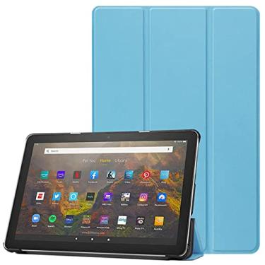 Imagem de YYSS Capa para o novo tablet Kindle Fire HD 10/Fire HD 10 Plus de 10,1 polegadas (11ª geração, lançado em 2021), capa inteligente de couro PU de cor sólida tripla com despertar/hibernar automático