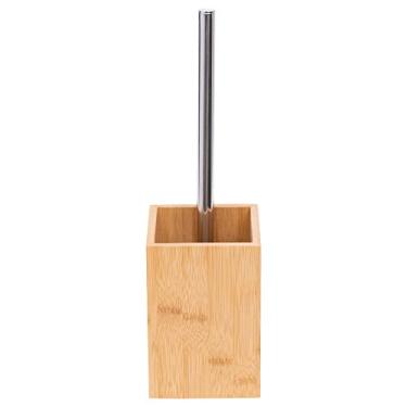 Imagem de Mimo Style Escova Sanitária com Cabo de Inox e Suporte Quadrado de Bambu. Aparência Moderna e Elegante para Banheiros Sofisticados, Cerdas Fortes de Fácil Limpeza de Vasos