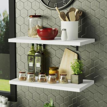 Imagem de Kit 2 Prateleiras Suspensas para Cozinha Madesa 60 cm com Mão Francesa - Branco