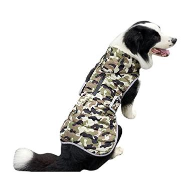 Imagem de Foern Jaqueta para cachorro com capuz, casaco camuflado quente com tiras refletivas e zíper para correia, roupas à prova d'água para cães pequenos, médios e grandes, verde, G: 50