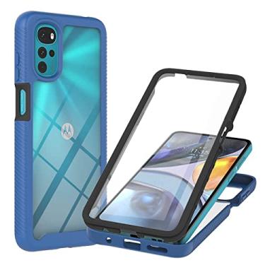 Imagem de Niuuro Capa para Motorola Moto G22/Moto E32 4G com protetor de tela embutido, proteção total 360° Capa de telefone à prova de choque, com capa traseira de PC rígido + capa de silicone TPU macio antiderrapante – Azul