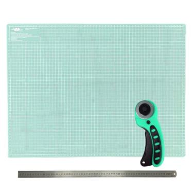 Imagem de kit Base Apoio Mesa de Corte Grande 90x60 Cortador Circular 45mm Azul Tiffany Régua inox 60cm (Placa de Corte Grande Tiffany)