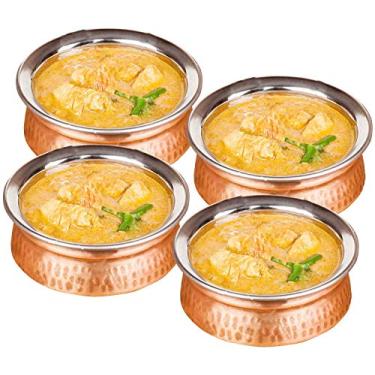 Imagem de Conjunto de tigelas de aço inoxidável de cobre – Tigelas para servir cereais, sopa, alimentos cozidos para festa, conjunto de 4 (700 ml)