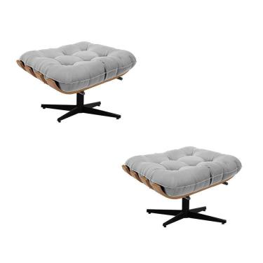 Imagem de Kit 02 Puffs Giratório Costela Suede Cinza Cromada Preto