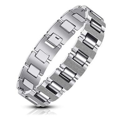 Imagem de Urban Jewelry Pulseira de elos masculinos, pulseira de tungstênio sólido elegante para homens (21 cm, preto fosco, preto brilhante e opção prata), 8.3 Inch, Carboneto de tungstênio, Sem Pedra Preciosa