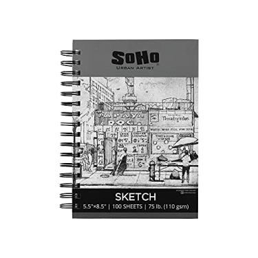 Imagem de Soho Urban Artist Caderno de desenho (34 kg/110 gsm), 100 folhas de caderno de esboços encadernado em espiral para artistas profissionais e amadores, lápis de cor, carvão e grafite para esboçar, 14 x 21,5 cm