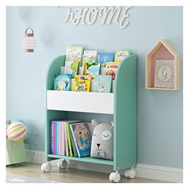 Imagem de KIZQYN Estante infantil estante de livros de madeira carrinho biblioteca prateleira de carrinho unidade de armazenamento com rodízios de roda para sala de estar quarto e escritório em casa prateleira (cor: branco)