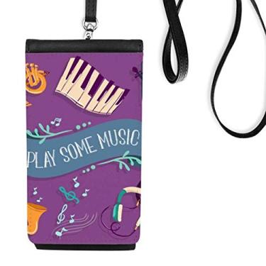 Imagem de Bolsa para celular com fones de ouvido de música para piano elétrico, bolsa para celular com bolso preto