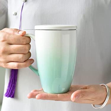 Imagem de Xícara de chá com infusor e tampa, 425 g, M018-DG, Dk. Copo infusor de chá verde, infusores de chá de xícara única para chá solto, xícara de chá de porcelana com filtro para mulheres difusor de fabricação de cerveja defensores mais íngremes