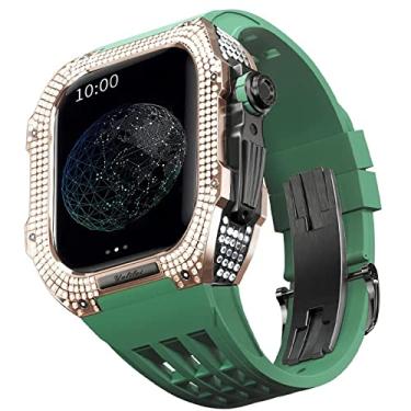 Imagem de TONECY Pulseira de borracha moldura de titânio para Apple Watch 7/6/5/4/SE Apple Mod Watch acessório de substituição titânio luxo capa compatível com série IWatch 44mm com ferramenta