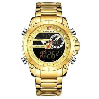 Imagem de Relogio naviforce 9163 dourado digital e analogico masculino inox todo funcional cronometro