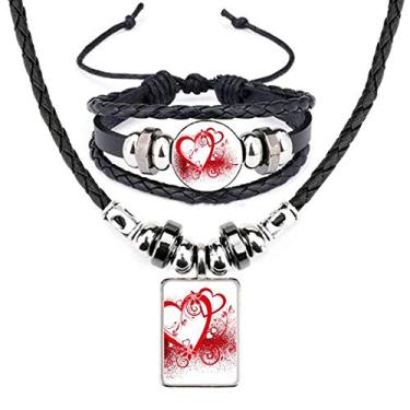 Imagem de Conjunto de joias de pulseira de couro com corações brancos vermelhos e flores Dia dos Namorados