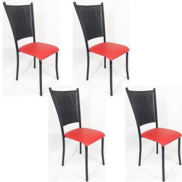 Imagem de Kit 4 Cadeiras de Cozinha Preta Fibra Sintética Preta Assento Vermelho - Poltronas do Sul