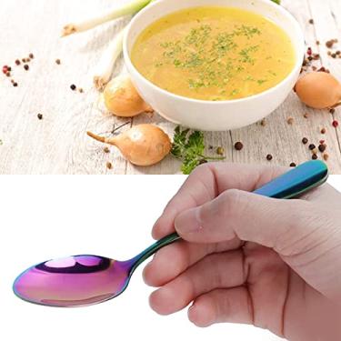 Imagem de Colher de aço inoxidável, colher de chá, ecológica, durável, segura para cozinha de casamentos para eventos de buffet, dia dos namorados (cores arco-íris)