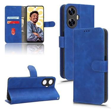 Imagem de Estojo de proteção contra quedas Compatível com OPPO Realme C55 4G Case, Flip Case PU Leather Phone Case com suporte para cartão de crédito Alça de pulso Capa protetora à prova de choque (Color : Blu