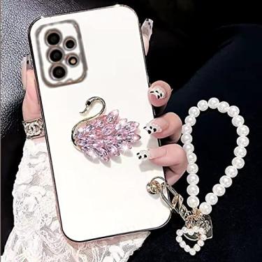Imagem de Strass Swan Pearl Pulseira Coração Para Samsung Galaxy A53 A73 A33 A32 A51 A71 A 72 52 23 22 13 12 11 10 S 30 50 70 Capa de telefone, XLA62, Branco, Para A32 4G